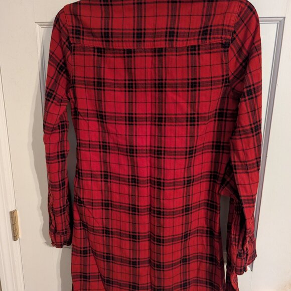 Abercrombie & Fitch Red & Black Plaid Long Flannel Shirt with Ties Ladies sz XS - Picture 4 of 6